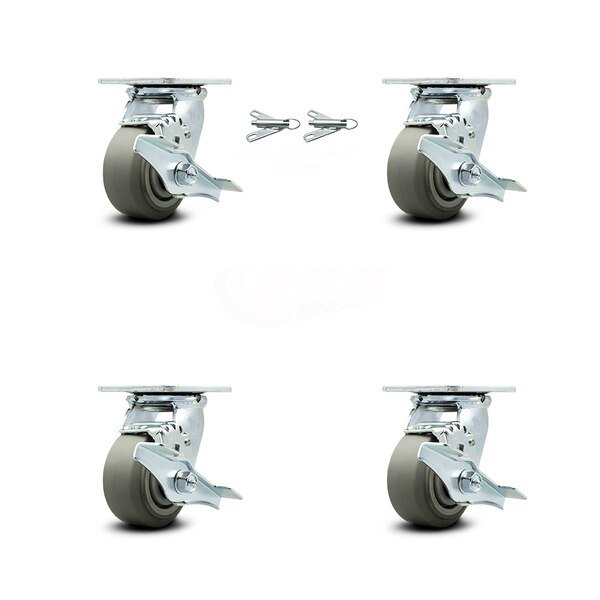 4 Inch Thermoplastic Rubber Caster Set with Ball Bearings 4 Brake 2 Swivel Lock, Service Caster, Mfr#: SCC-30CS420-TPRBF-TLB-BSL-2-TLB-2
